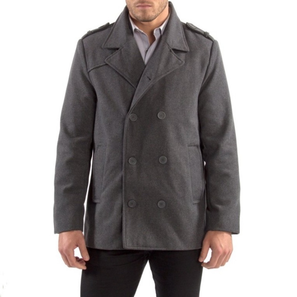 Alpine Swiss Jake Mens Wool Pea Coat Double
Breasted Jacket Gray nwt